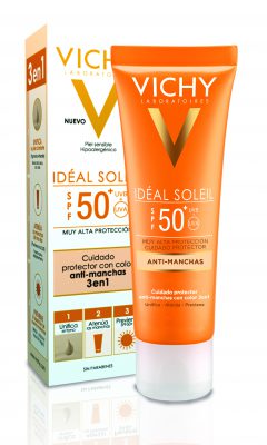 Anti-manchas Ideal Soleil con color de Vichy. SPF 50. 22 €